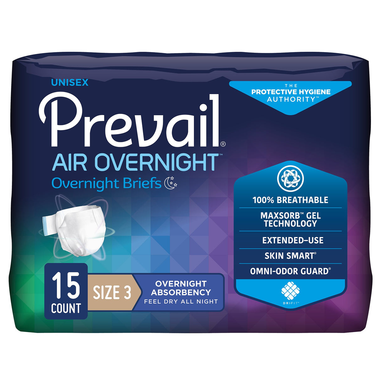 Unisex Adult Incontinence Brief Prevail Air™ Overnight Size 3 / X-Large Disposable Heavy Absorbency - BeHope