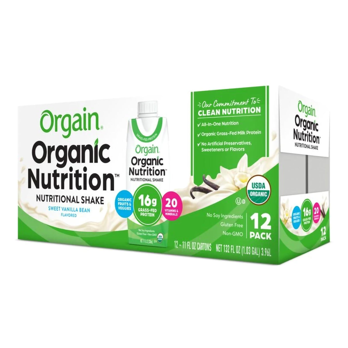 Oral Supplement Orgain® Organic Nutritional Shake Sweet Vanilla Bean Flavor Liquid 11 oz. Carton - BeHope