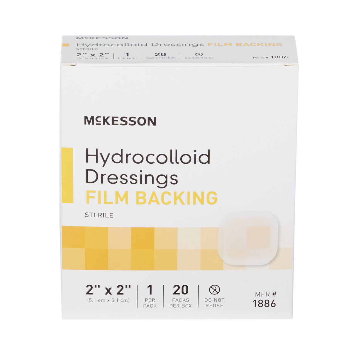 Hydrocolloid Dressing McKesson Waterproof Film Backing 2 X 2 Inch Square Hydrocolloid / Film - BeHope