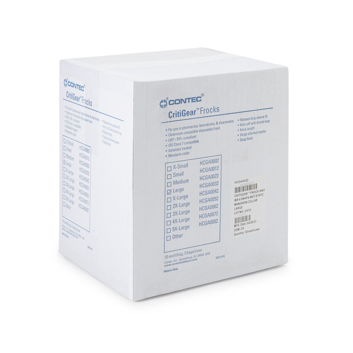 Cleanroom Lab Coat Contec® CritiGear™ White Large Knee Length Microporous Fabric Disposable - BeHope