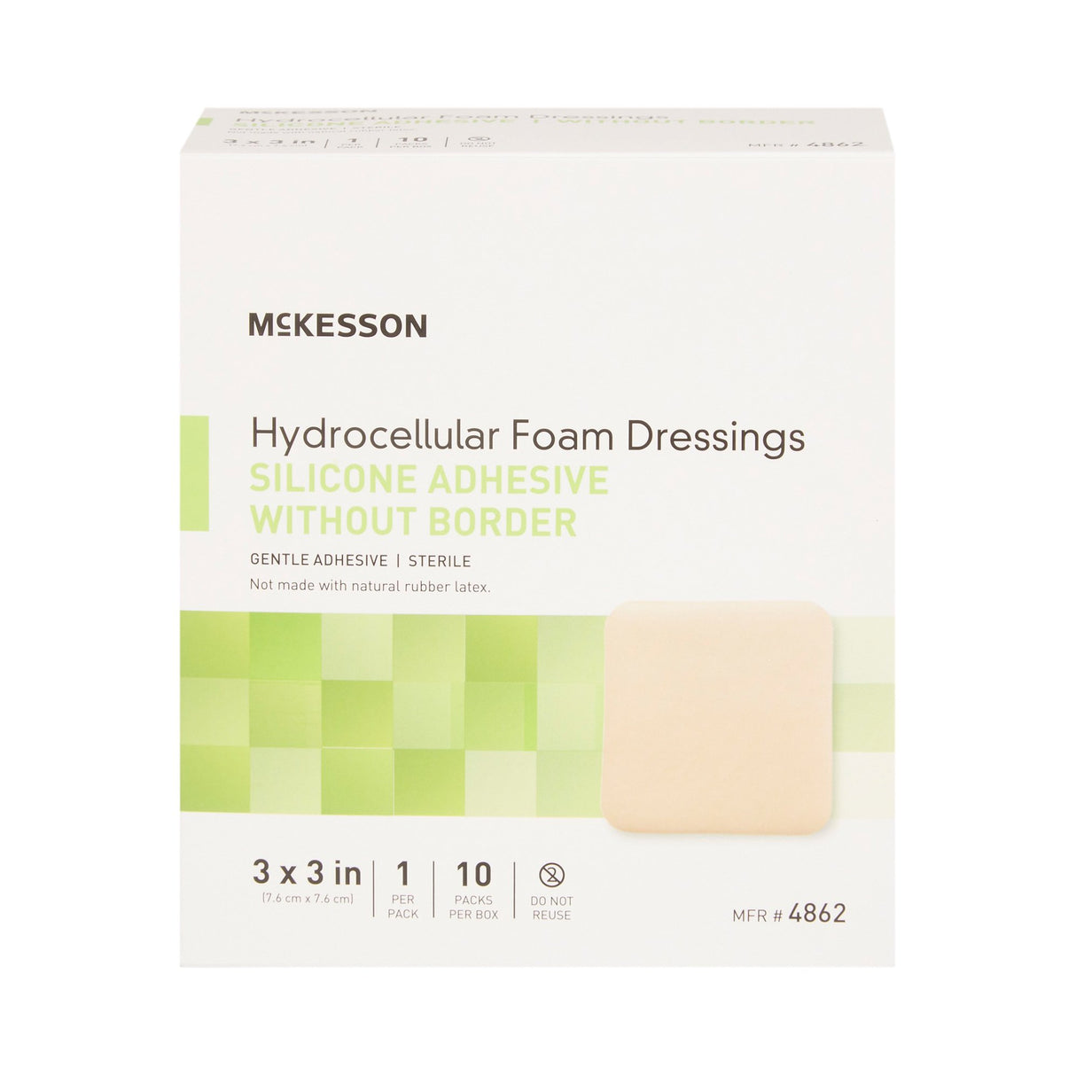 Foam Dressing McKesson 3 X 3 Inch Without Border Film Backing Silicone Gel Adhesive Square Sterile - BeHope
