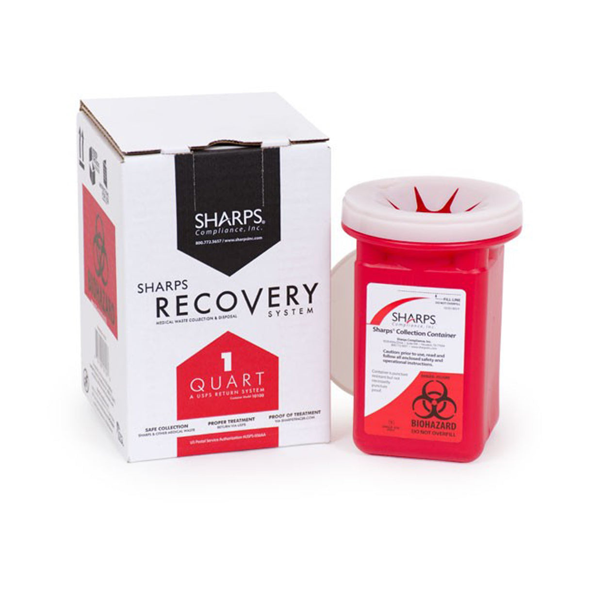 Mailback Sharps Container Sharps Recovery System™ Red Base 4-1/2 L X 4-1/2 W X 7 H Inch Vertical Entry 0.25 Gallon - BeHope