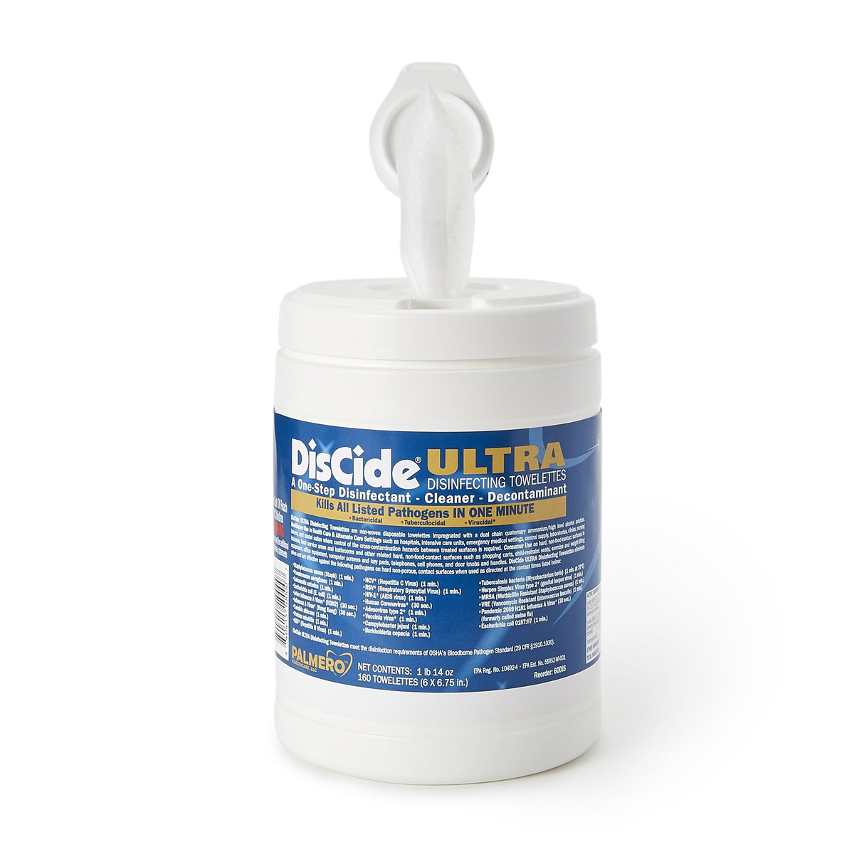 Surface Disinfectant Cleaner DisCide® Ultra Premoistened Quaternary Based Manual Pull Wipe 160 Count Canister Herbal Scent NonSterile - BeHope