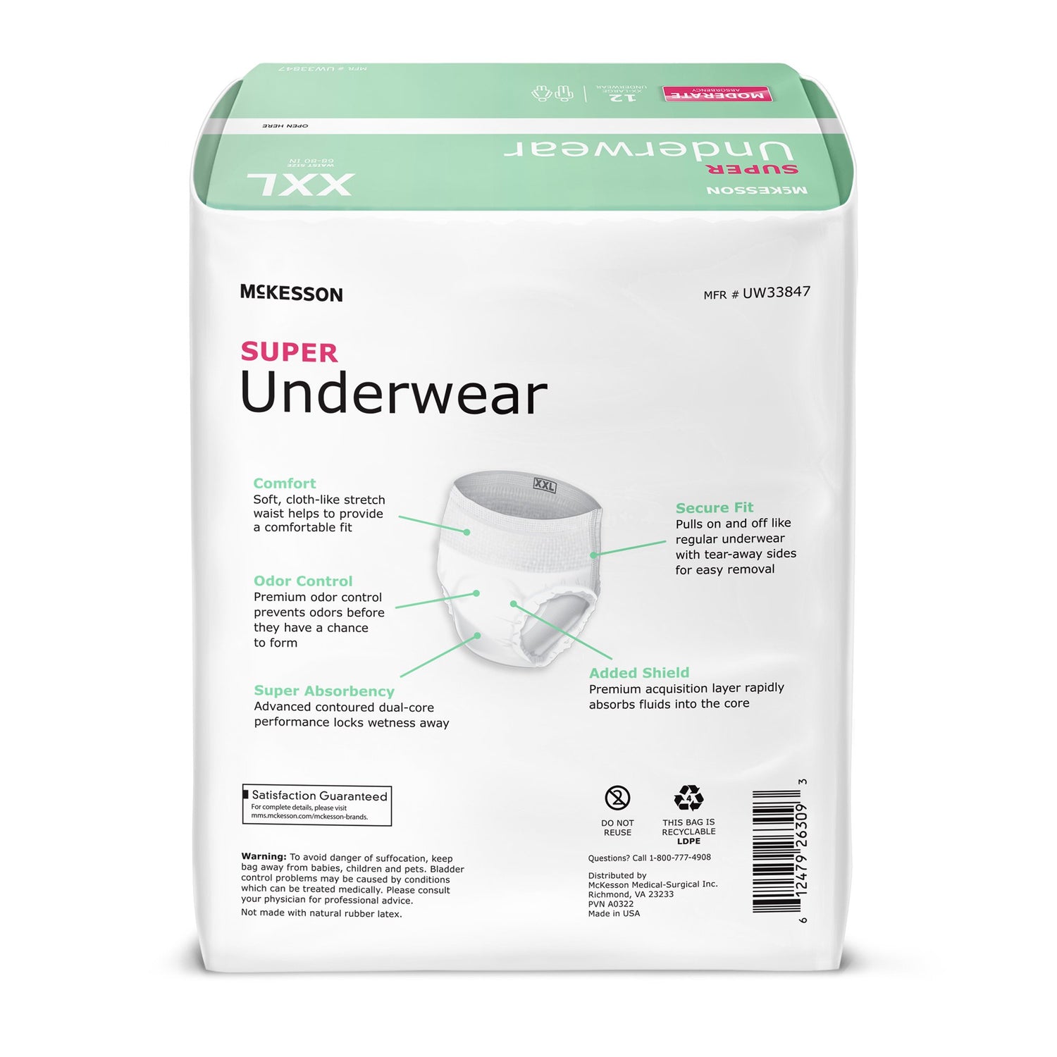 Unisex Adult Absorbent Underwear McKesson Pull On with Tear Away Seams 2X-Large Disposable Moderate Absorbency - BeHope