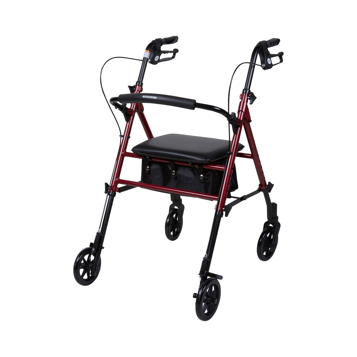 4 Wheel Rollator McKesson Red Adjustable Height / Folding Aluminum Frame - BeHope