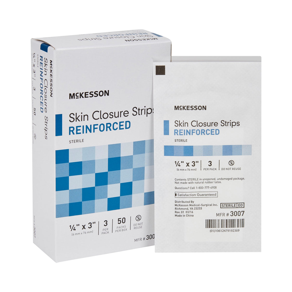 Skin Closure Strip McKesson 1/4 X 3 Inch Nonwoven Material Reinforced Strip White - BeHope
