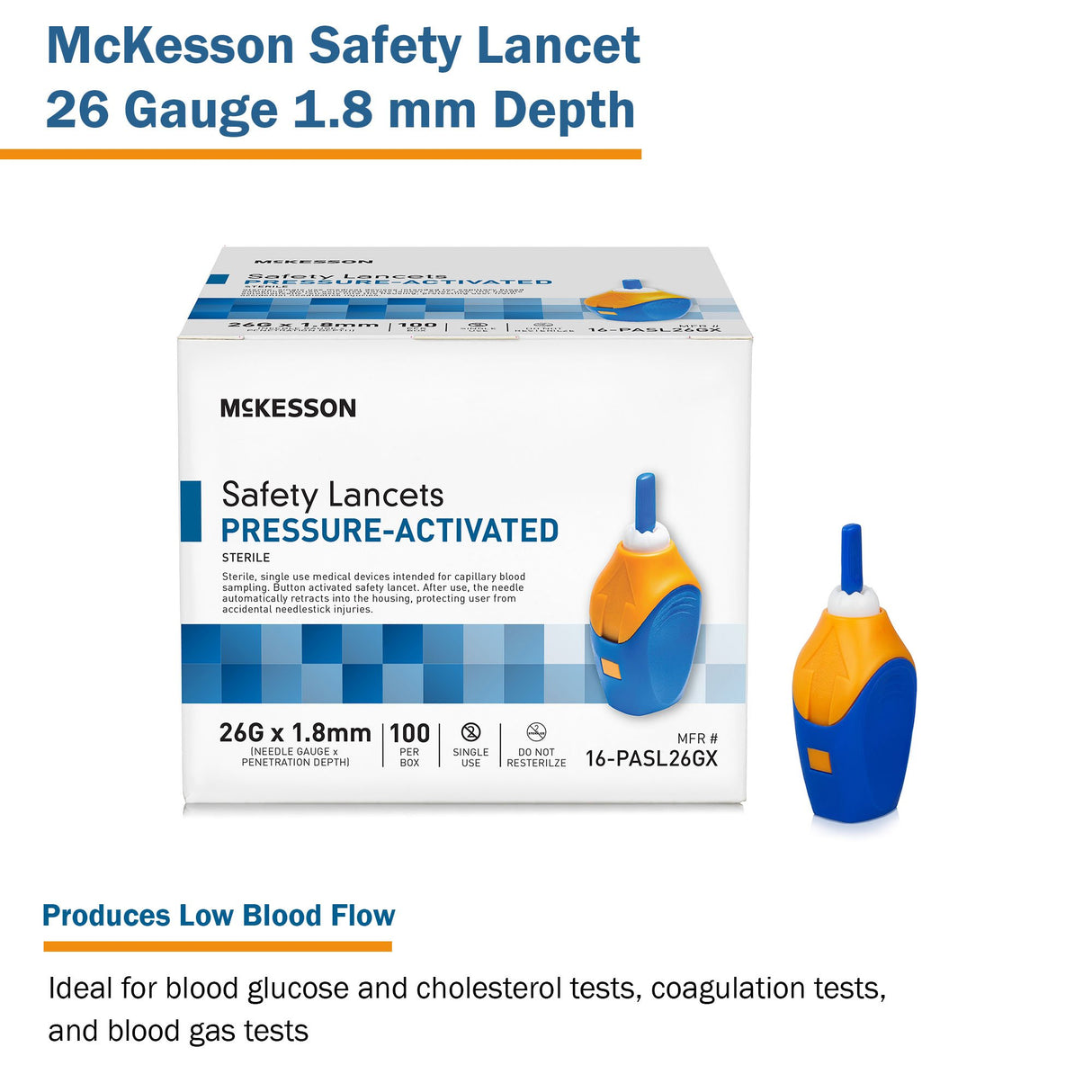 Safety Lancet McKesson 26 Gauge Retractable Pressure Activated Finger - BeHope