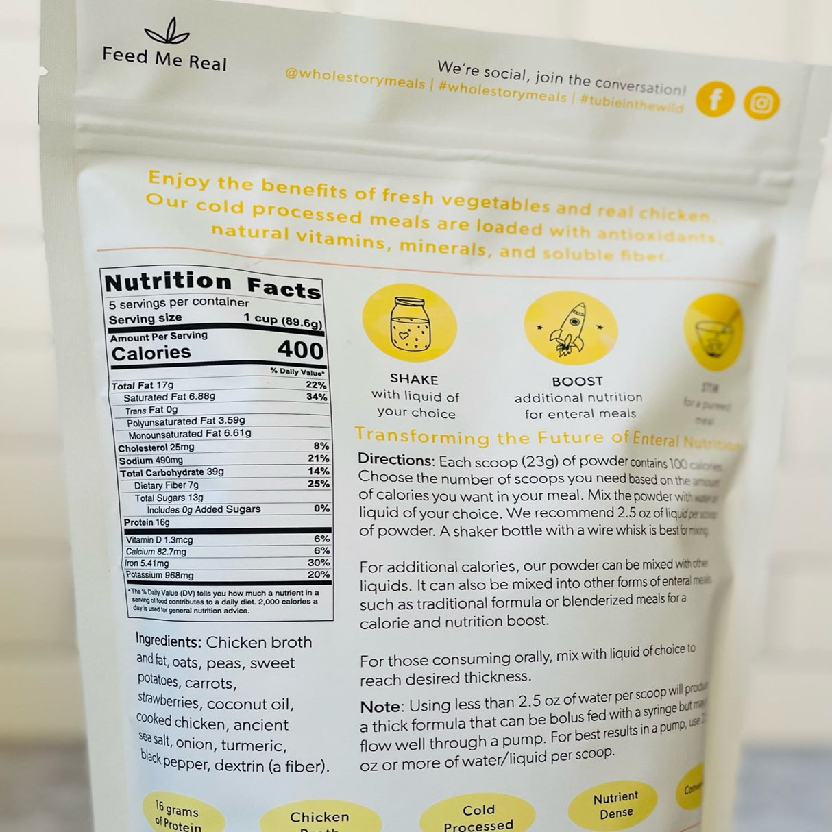 Oral Supplement Whole Story Meals Chicken / Peas / Carrot Flavor Powder 16 oz. Pouch - BeHope