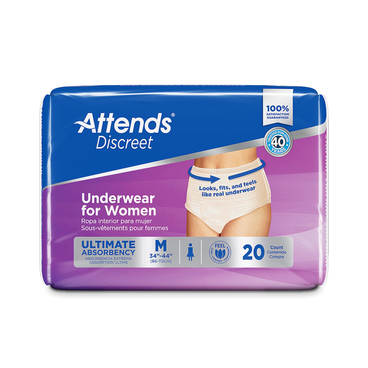 Female Adult Absorbent Underwear Attends® Discreet Pull On with Tear Away Seams Medium Disposable Heavy Absorbency - BeHope