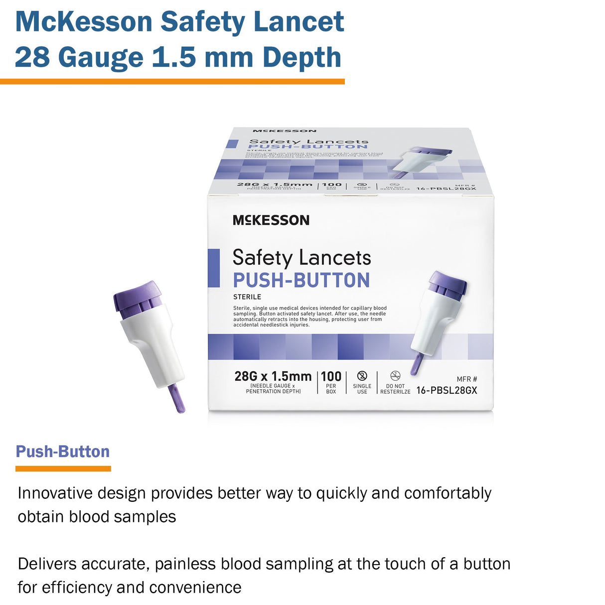 Safety Lancet McKesson 28 Gauge Retractable Push Button Activation Finger - BeHope