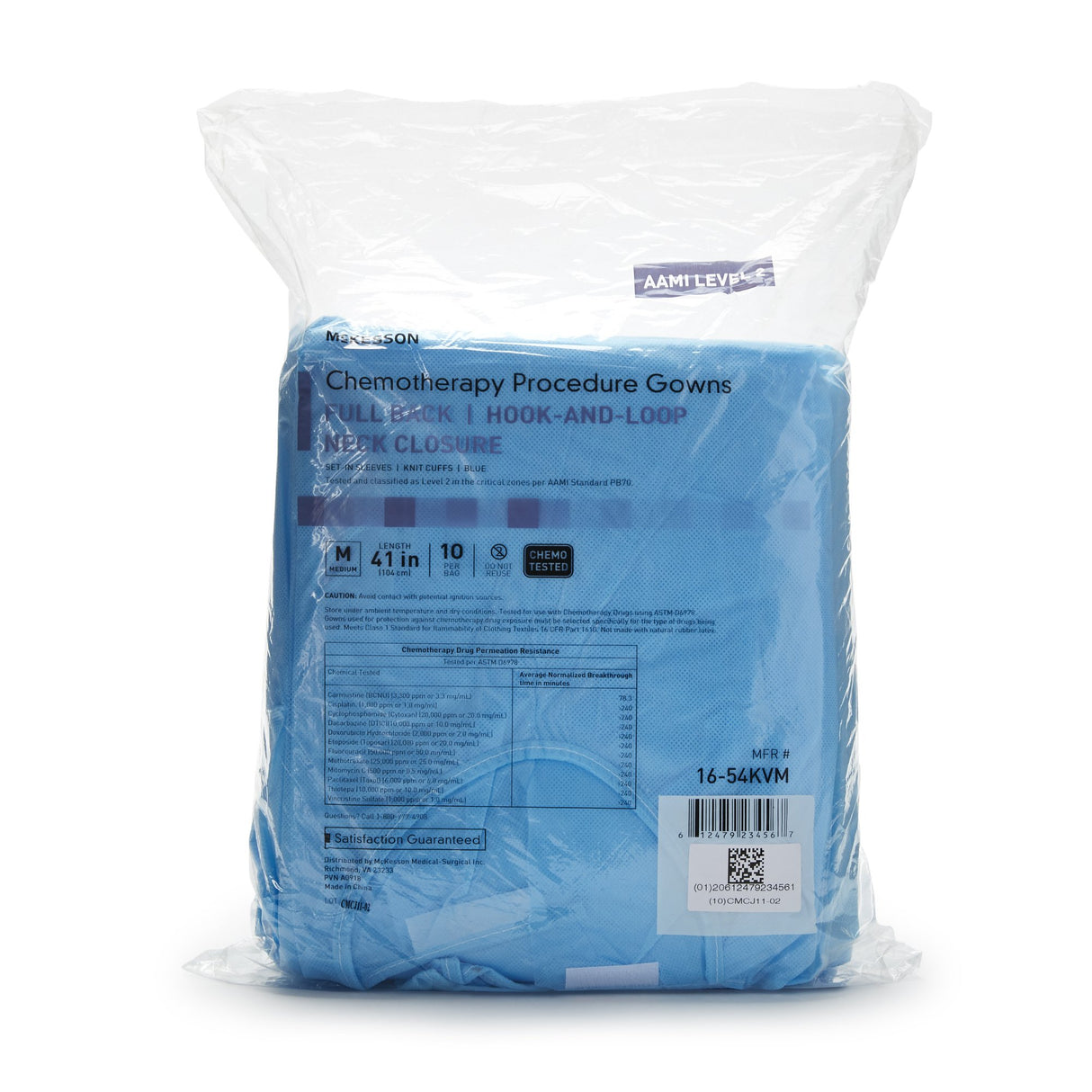 Chemotherapy Procedure Gown McKesson Medium Blue NonSterile AAMI Level 2 / ASTM D6978 Disposable - BeHope
