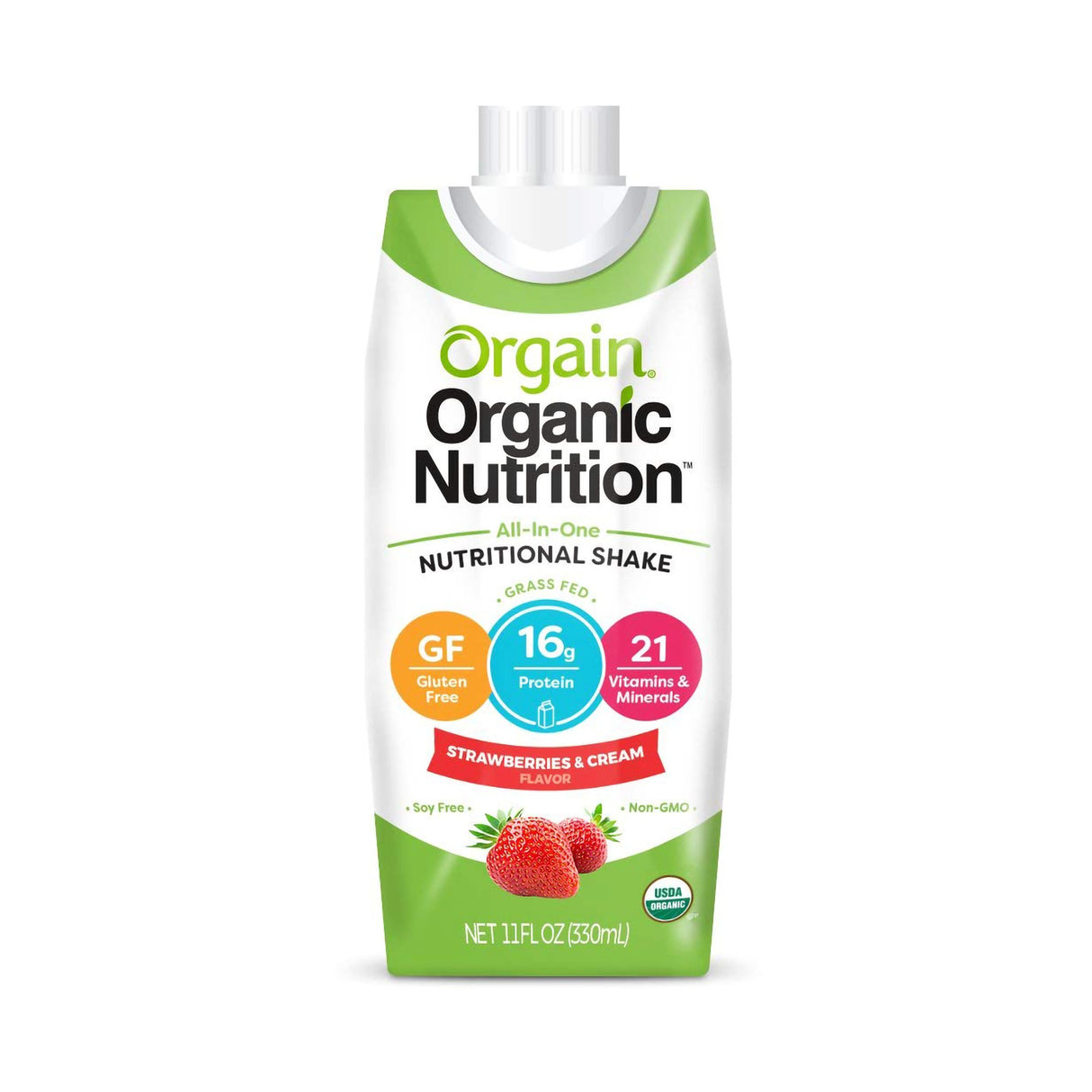 Oral Supplement Orgain® Organic Nutritional Shake Strawberries and Cream Flavor Liquid 11 oz. Carton - BeHope