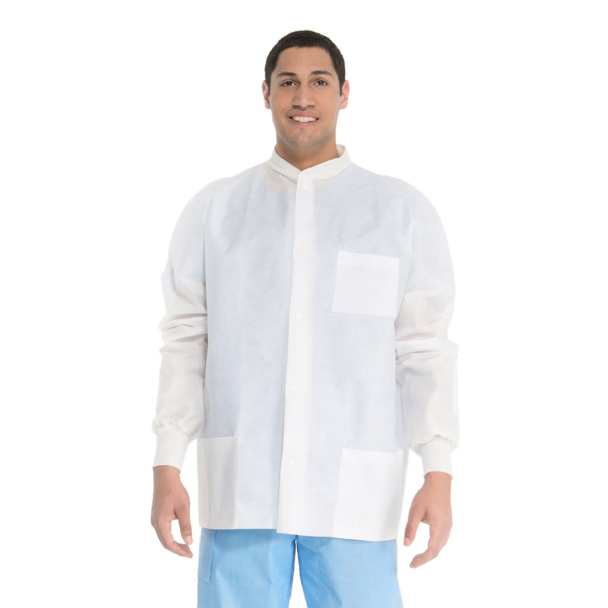 Lab Jacket White Large Hip Length 3-Layer SMS Disposable - BeHope