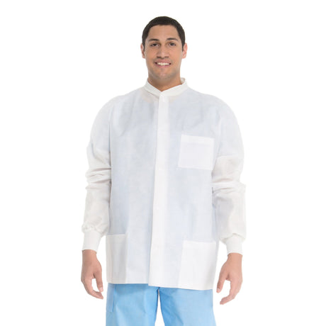 Lab Jacket White Large Hip Length 3-Layer SMS Disposable - BeHope
