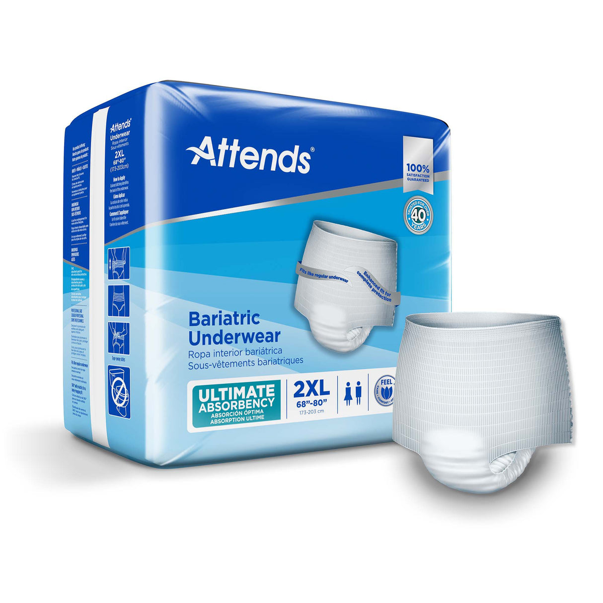 Unisex Adult Absorbent Underwear Attends® Bariatric Pull On with Tear Away Seams 2X-Large Disposable Heavy Absorbency - BeHope