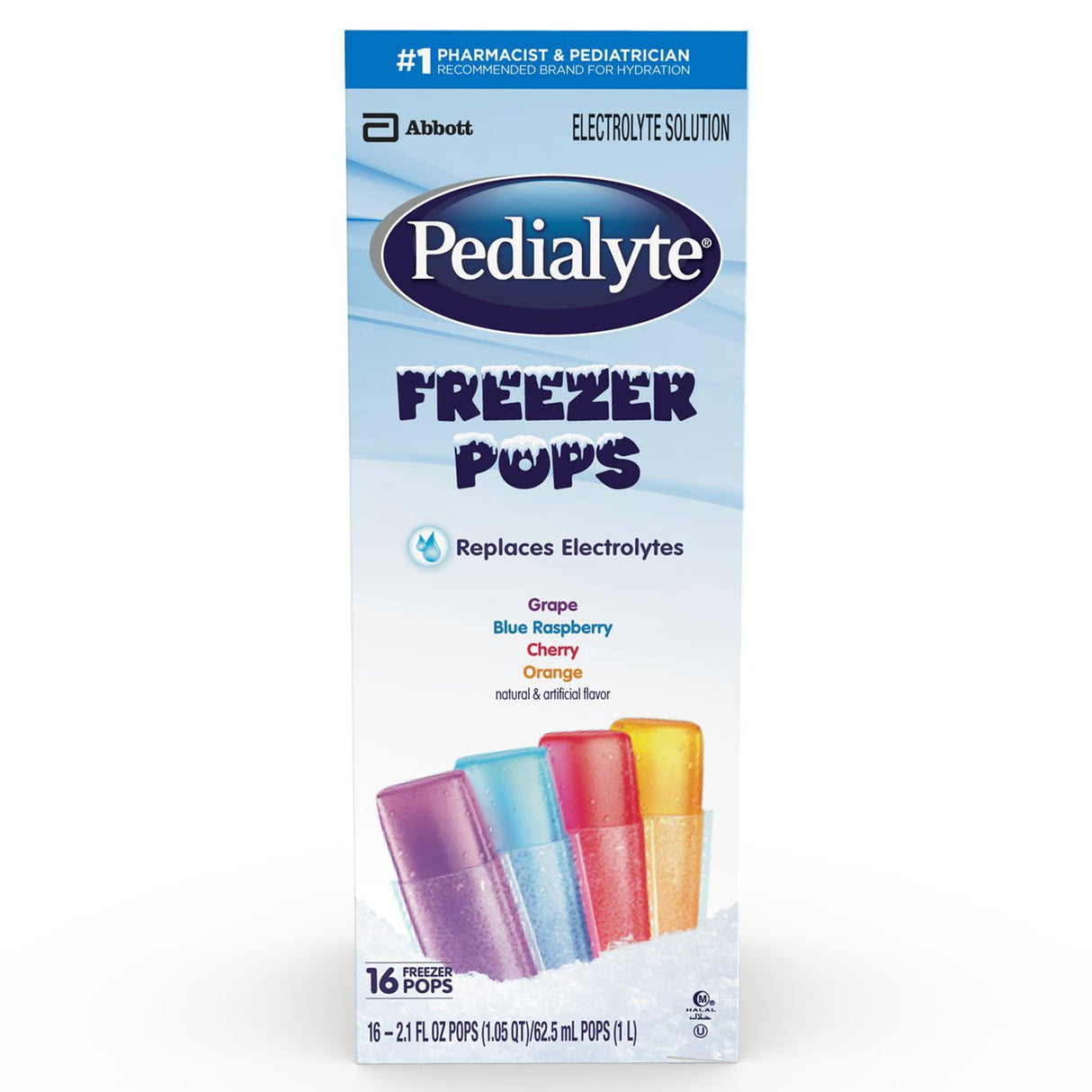 Oral Electrolyte Solution Pedialyte® Freezer Pops Grape / Blue Raspberry / Cherry / Orange Flavor 2.1 oz. Electrolyte - BeHope