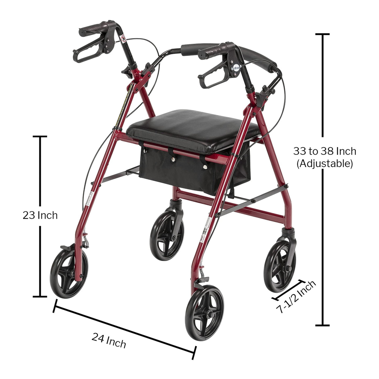 4 Wheel Rollator McKesson Red Adjustable Height Aluminum Frame - BeHope