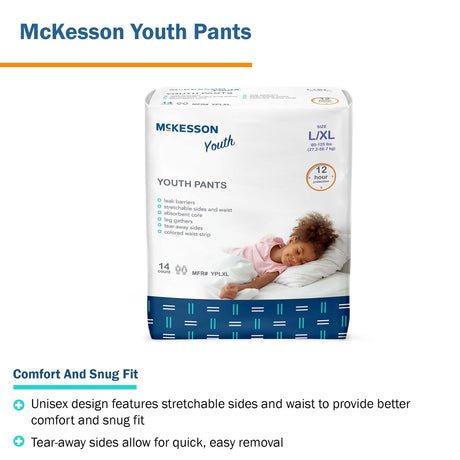 Unisex Youth Absorbent Underwear McKesson Pull On with Tear Away Seams Large / X-Large Disposable Heavy Absorbency - BeHope