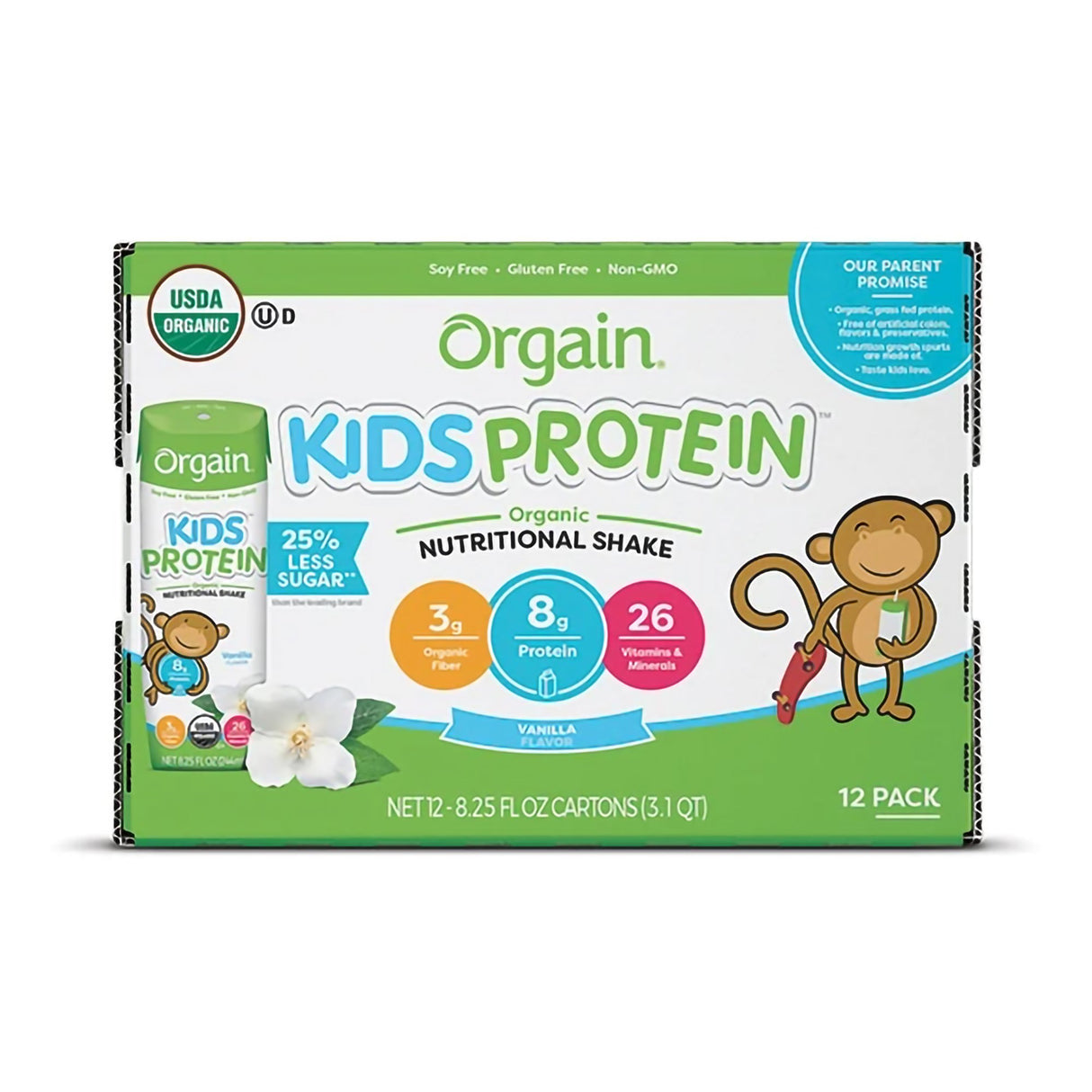 Pediatric Oral Supplement Orgain® Kids Protein™ Organic Nutritional Shake Vanilla Flavor 8.25 oz. Carton Liquid Organic - BeHope
