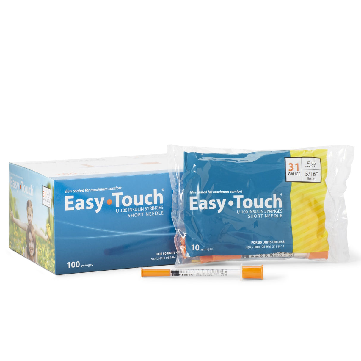 Standard Insulin Syringe with Needle EasyTouch™ 0.5 mL 5/16 Inch 31 Gauge NonSafety Thin Wall - BeHope