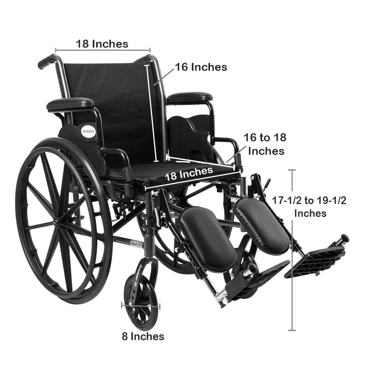Lightweight Wheelchair McKesson Dual Axle Desk Length Arm Swing-Away Elevating Legrest Black Upholstery 18 Inch Seat Width Adult 300 lbs. Weight Capacity - BeHope