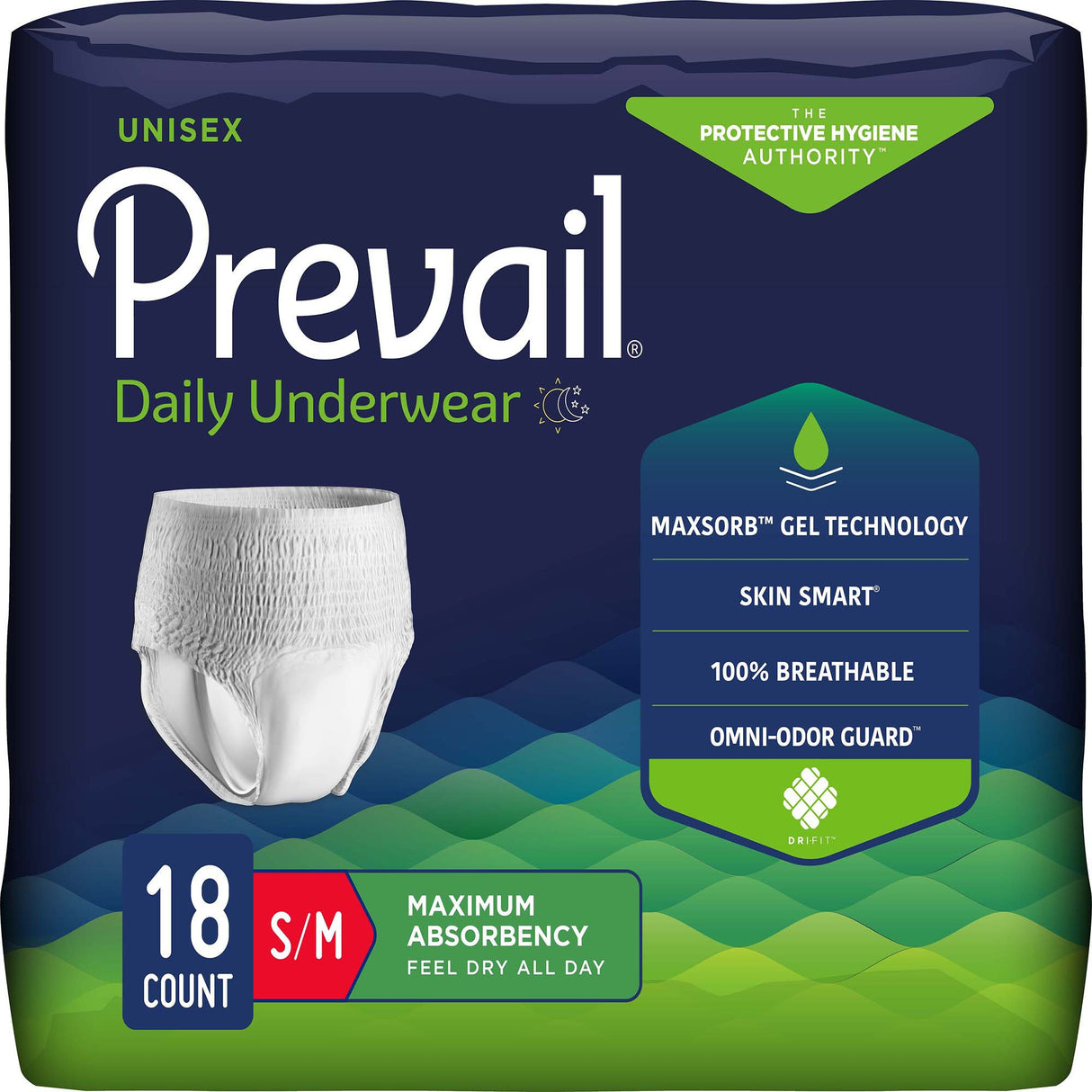 Unisex Adult Absorbent Underwear Prevail® Daily Underwear Maximum Pull On with Tear Away Seams Small / Medium Disposable Heavy Absorbency - BeHope