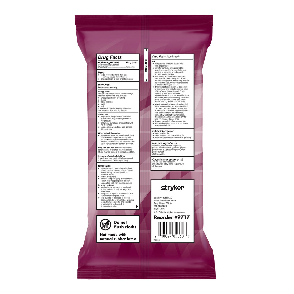 Skin Prep Wipe Sage® 6 per Pack Soft Pack 2% Strength CHG (Chlorhexidine Gluconate) NonSterile - BeHope