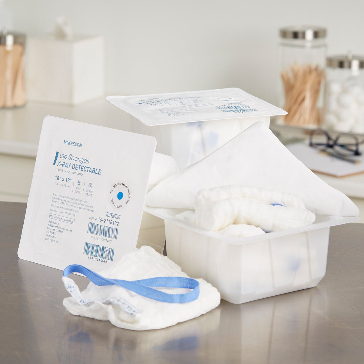 Surgical Laparotomy Sponge McKesson X-Ray Detectable Cotton 18 X 18 Inch 5 Count Hard Pack Sterile - BeHope