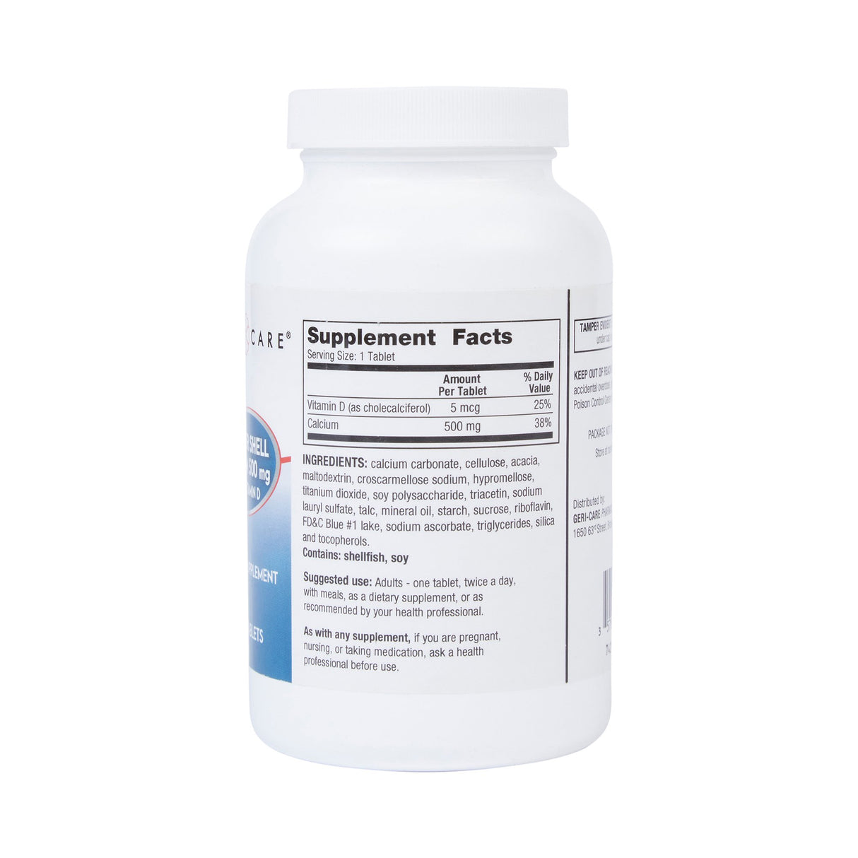 Joint Health Supplement Geri-Care® Oyster Shell 200 IU - 500 mg Strength Tablet 250 per Bottle - BeHope