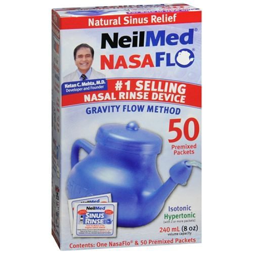 Saline Nasal Rinse Kit Neilmed® Nasaflo® Neti Pot 50 Packets - BeHope
