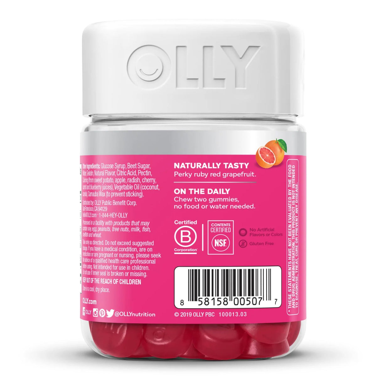 Dietary Supplement OLLY® Undeniable Beauty® Biotin / Vitamin C / Vitamin E / Keratin 2,500 mcg - 15 mg - 7.5 mg - 50 mg Strength Gummy 60 per Bottle Grapefruit Glam Flavor - BeHope