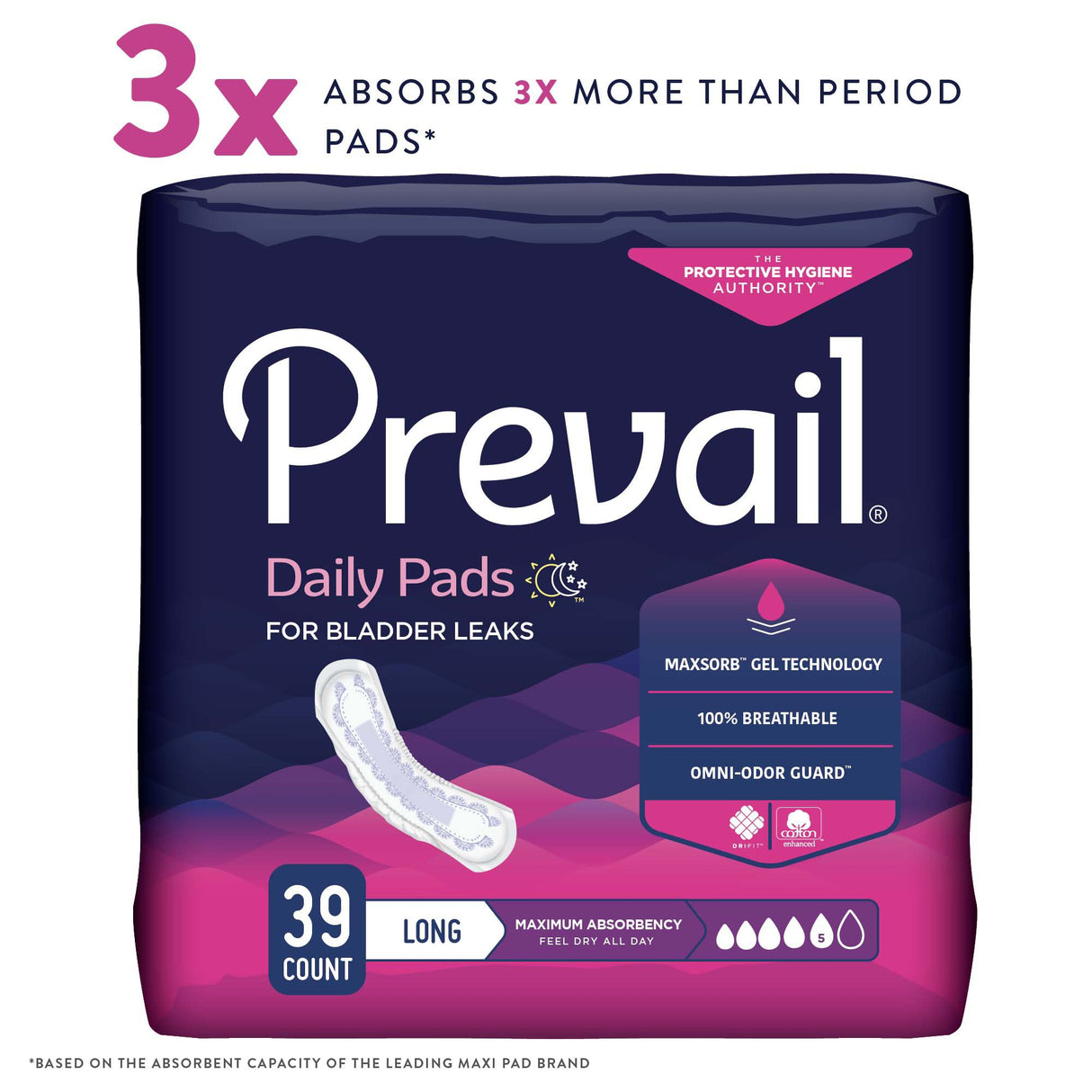 Bladder Control Pad Prevail® Daily Pads 13 Inch Length Heavy Absorbency Polymer Core One Size Fits Most - BeHope