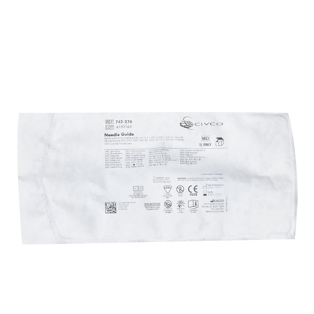 Endocavity Needle Guide 1.4 OD X 7.9 L Inch, Latex, Sterile, Disposable - BeHope