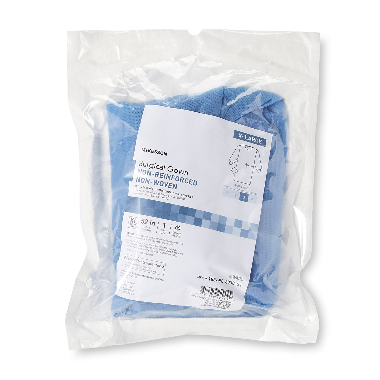 Non-Reinforced Surgical Gown with Towel McKesson X-Large Blue Sterile AAMI Level 3 Disposable - BeHope