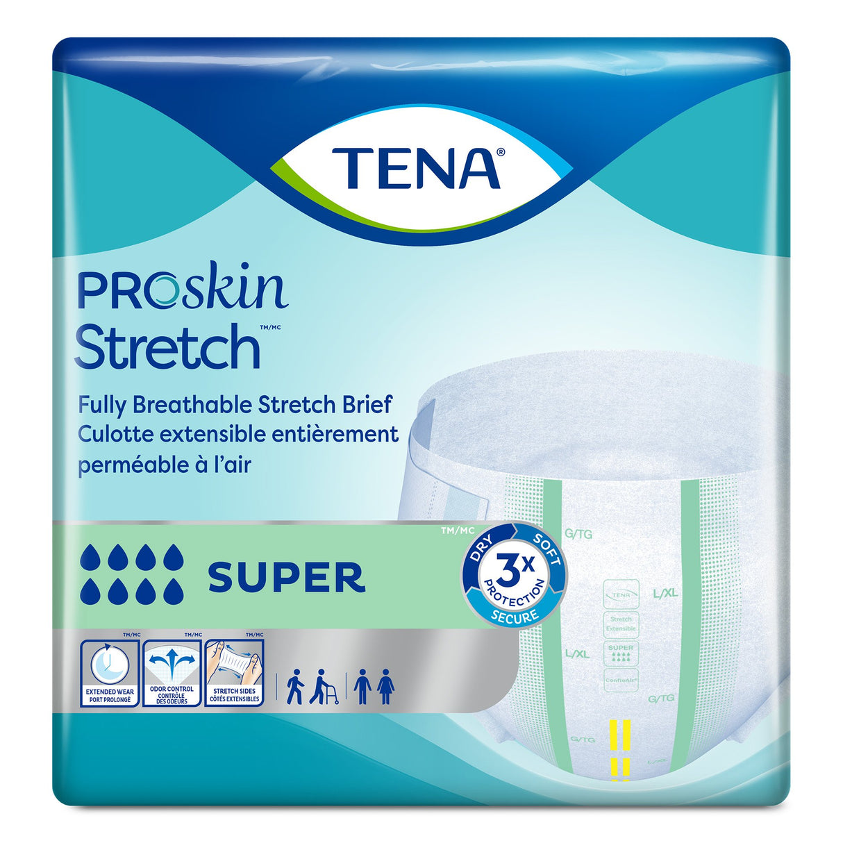 Unisex Adult Incontinence Brief TENA ProSkin Stretch™ Super Large / X-Large Disposable Heavy Absorbency - BeHope