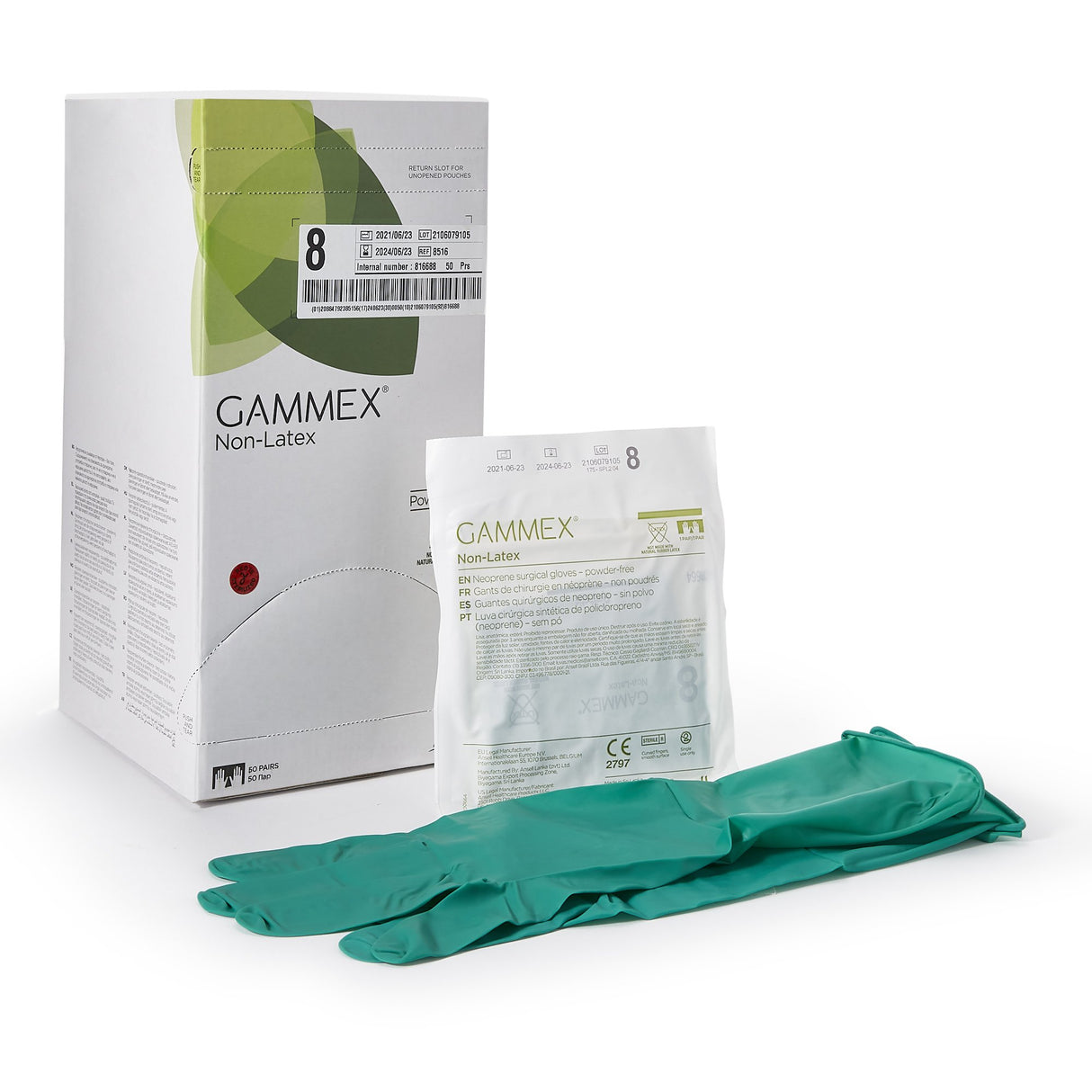 Surgical Glove GAMMEX® Non-Latex Size 8 Sterile Polyisoprene Standard Cuff Length Micro-Textured Green Chemo Tested - BeHope
