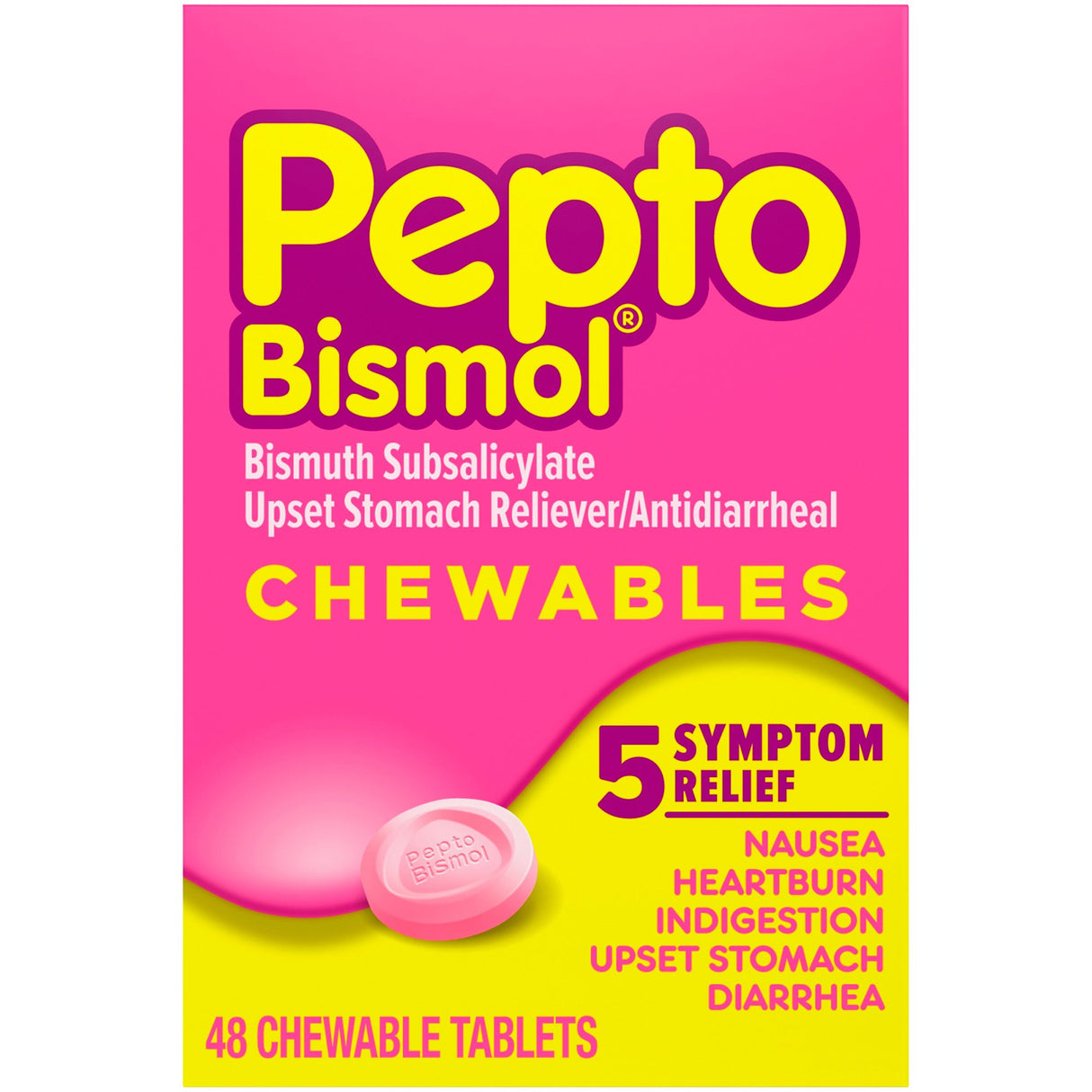 Anti-Diarrheal Pepto Bismol® 262 mg Strength Chewable Tablet 48 per Box - BeHope