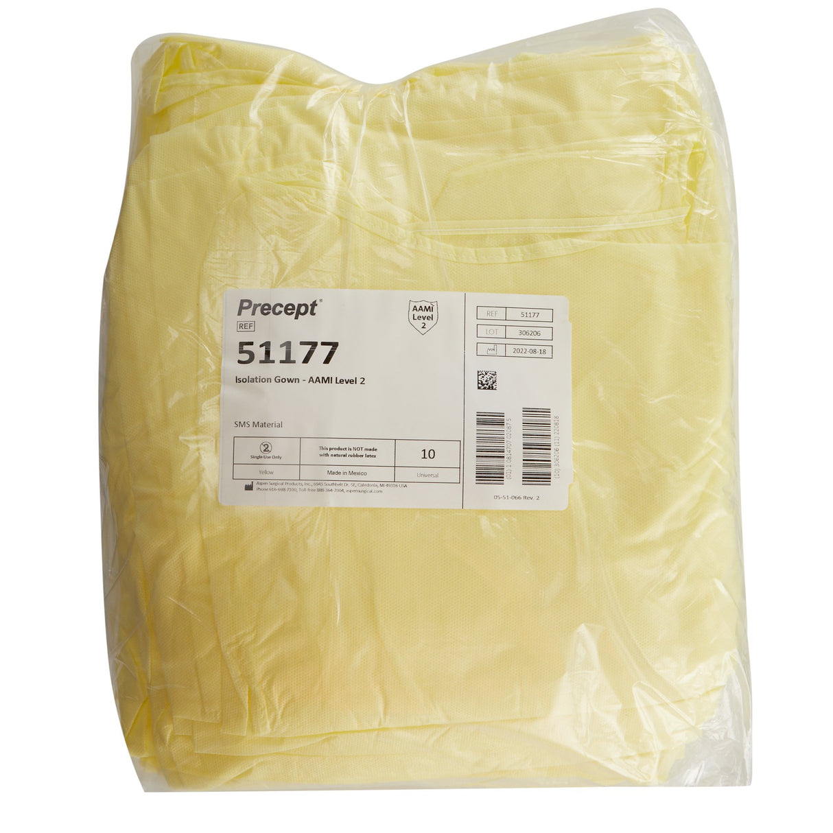 Protective Procedure Gown Precept® One Size Fits Most Yellow NonSterile AAMI Level 2 Disposable - BeHope