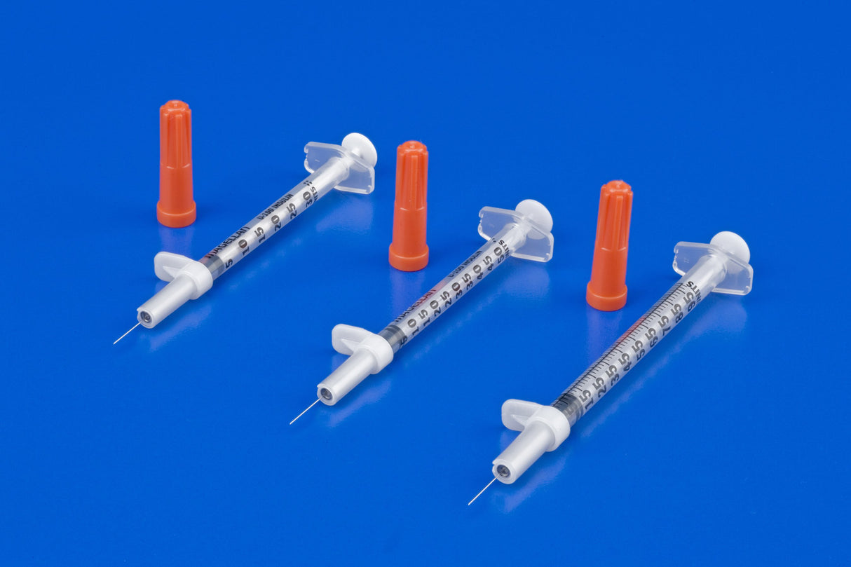 Safety Insulin Syringe with Needle Magellan™ 0.5 mL 1/2 Inch 29 Gauge Sliding Safety Needle Regular Wall - BeHope