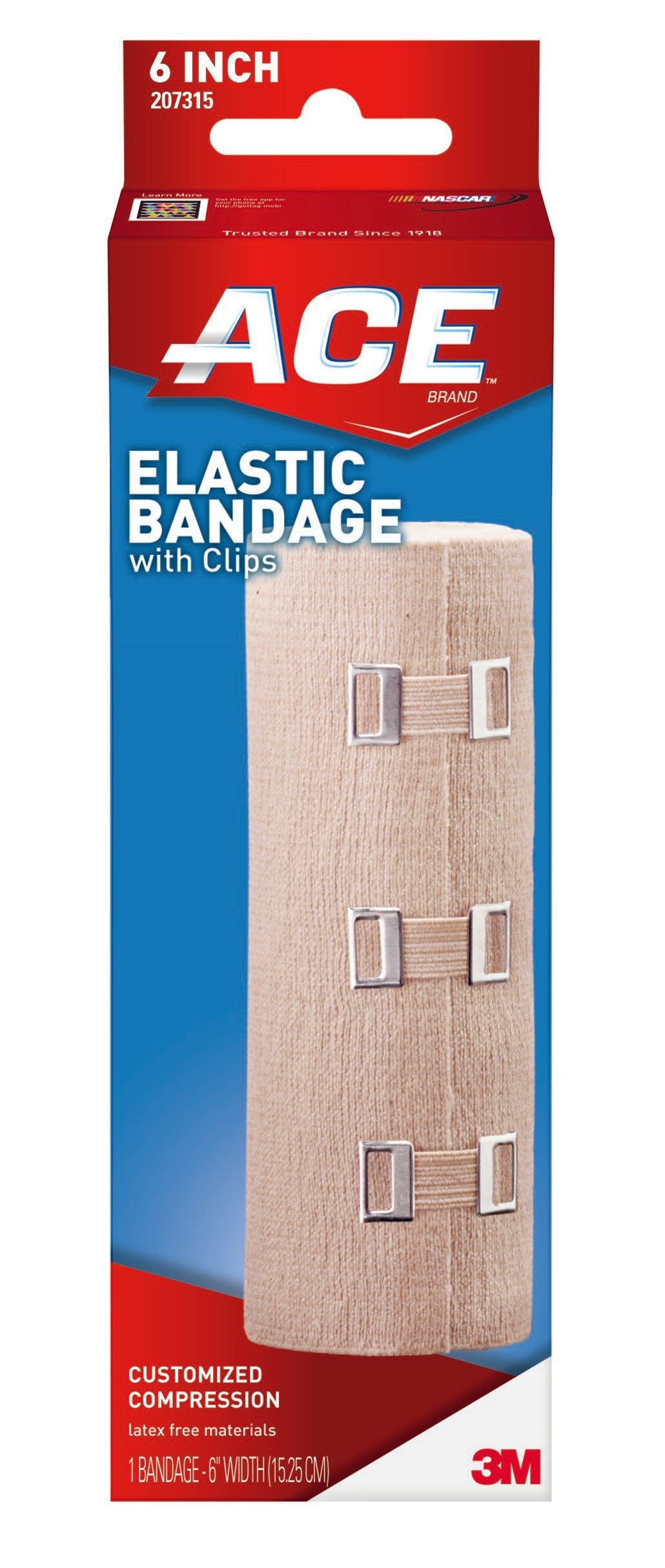 Elastic Bandage 3M™ ACE™ 6 Inch X 5-1/3 Foot Clip Detached Closure Tan NonSterile Standard Compression - BeHope