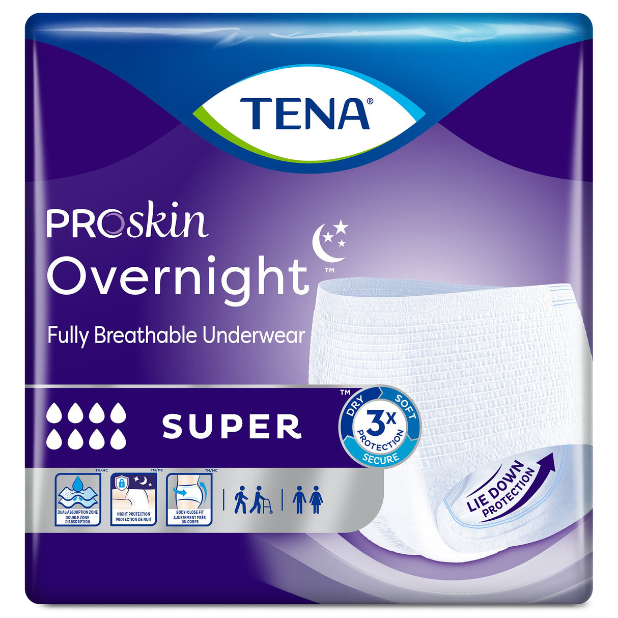 Unisex Adult Absorbent Underwear TENA ProSkin Overnight™ Super Pull On with Tear Away Seams Large Disposable Heavy Absorbency - BeHope