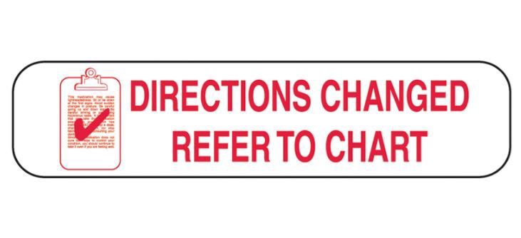 Pre-Printed Label Barkley® Auxiliary Label White Paper Directions Changed Refer To Chart Red Safety and Instructional 3/8 X 1-5/8 Inch - BeHope