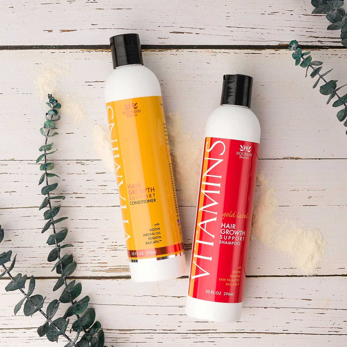 Shampoo and Conditioner Nourish Beauté Premium Vitamins Hair Growth Support 10 oz. Flip Top Bottle Scented - BeHope