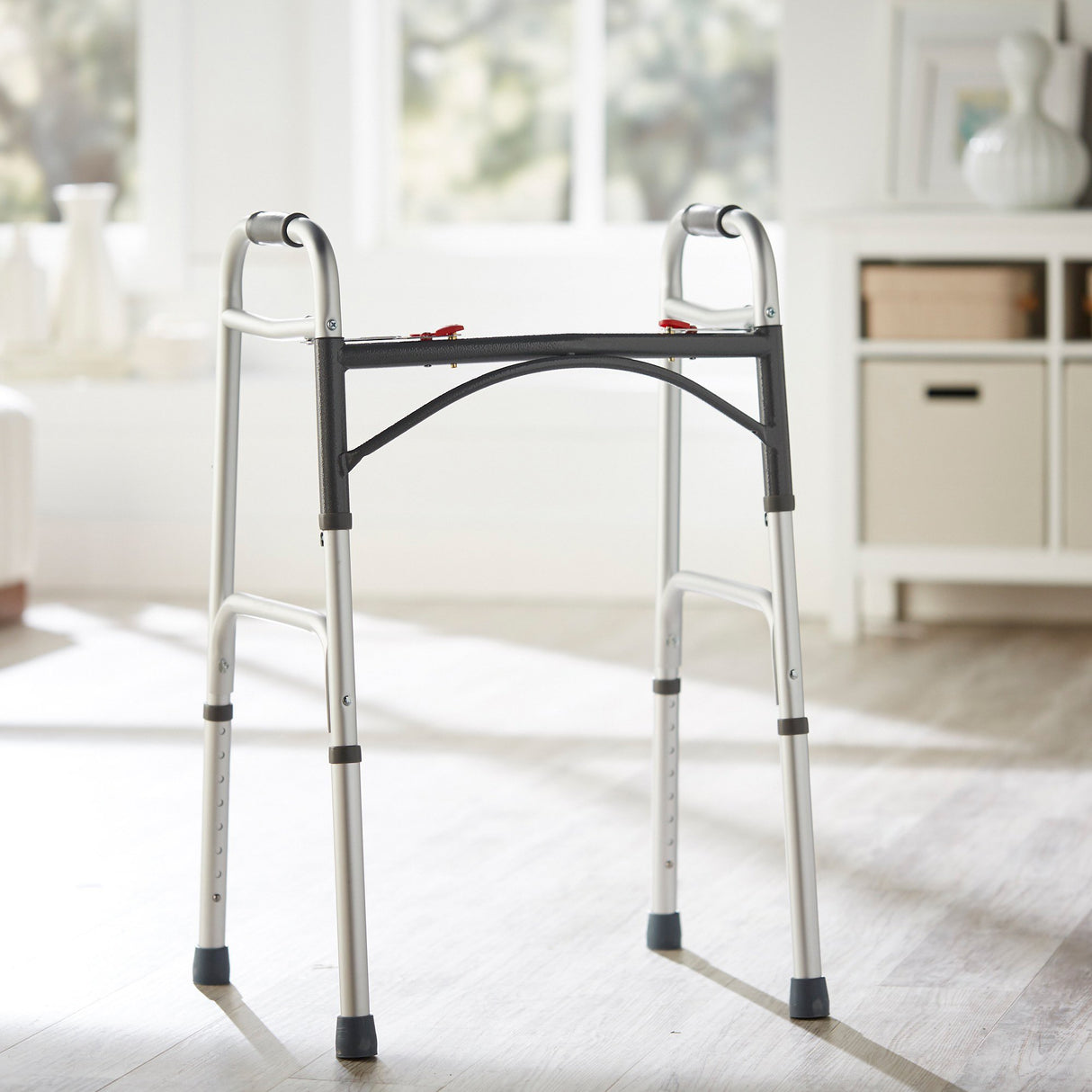 Dual Release Folding Walker Adjustable Height McKesson Aluminum Frame 350 lbs. Weight Capacity 32 to 39 Inch Height - BeHope
