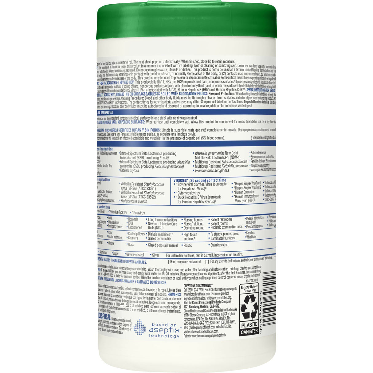 Surface Disinfectant Cleaner Clorox Healthcare® Premoistened Hydrogen Peroxide Based Manual Pull Wipe 155 Count Canister Unscented NonSterile - BeHope