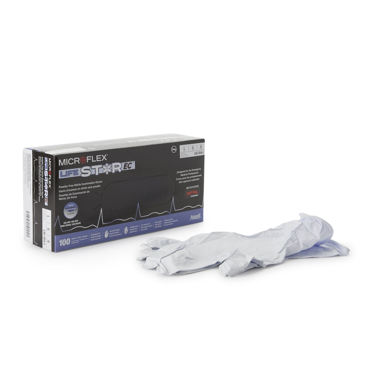Exam Glove LifeStar™ EC Large NonSterile Nitrile Extended Cuff Length Textured Fingertips White / Blue Fentanyl Tested - BeHope