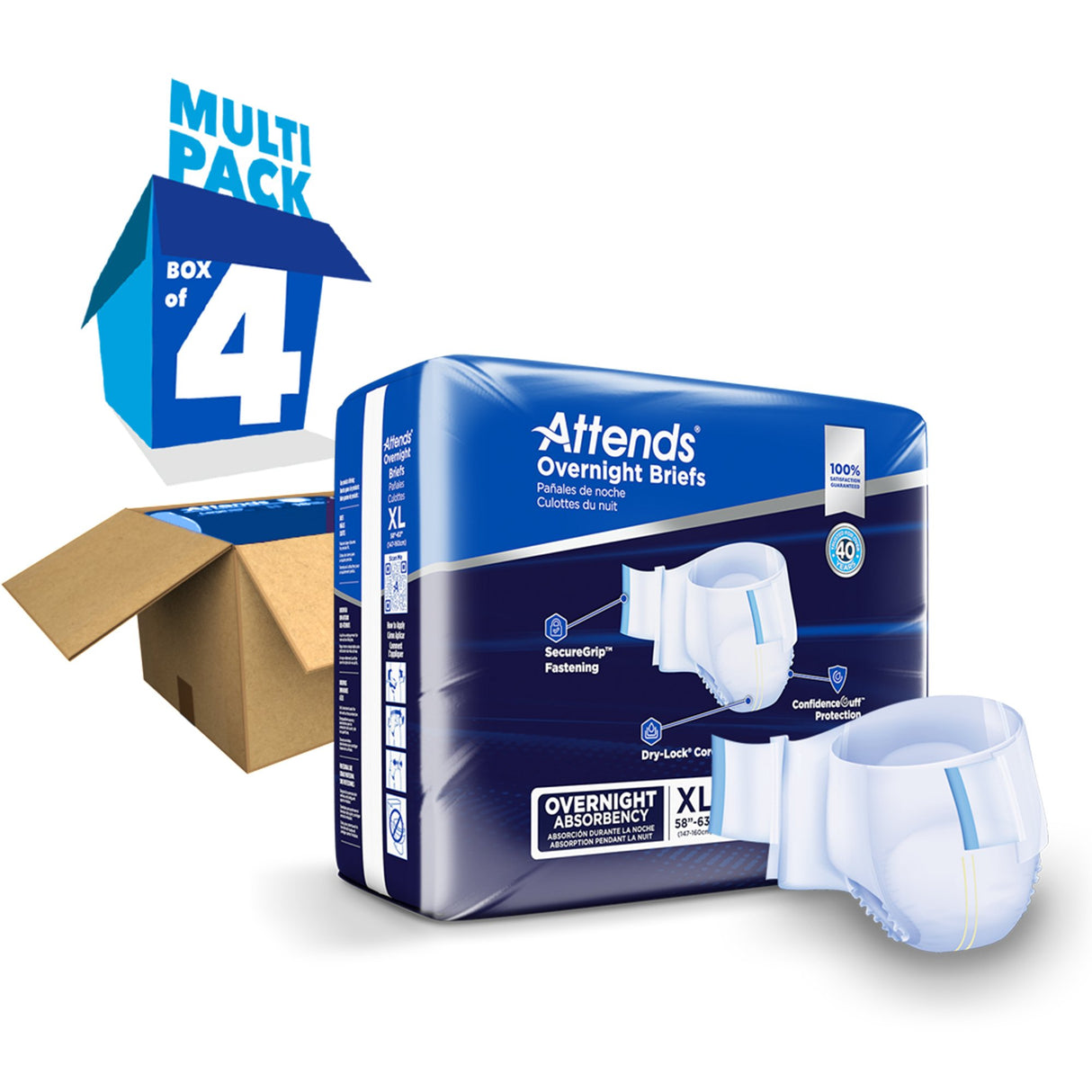 Unisex Adult Incontinence Brief Attends® Overnight X-Large Disposable Heavy Absorbency - BeHope