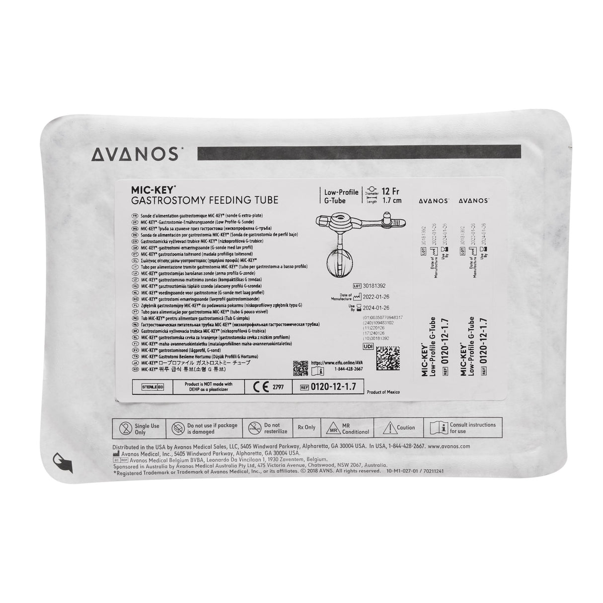 Low Profile Gastrostomy Tube Kit MIC-Key® 12 Fr. 1.7 cm Tube Silicone Sterile - BeHope