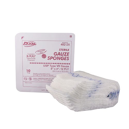 Gauze Sponge Dukal™ 4 X 8 Inch 12-Ply Sterile X-Ray Detectable 10 per Pack - BeHope