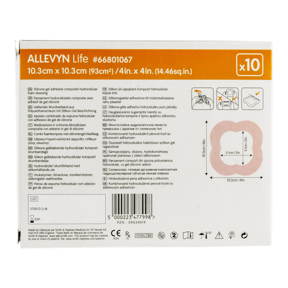 Foam Dressing Allevyn Life 4 X 4 Inch With Border Film Backing Silicone Gel Adhesive Quadrilobe Sterile - BeHope